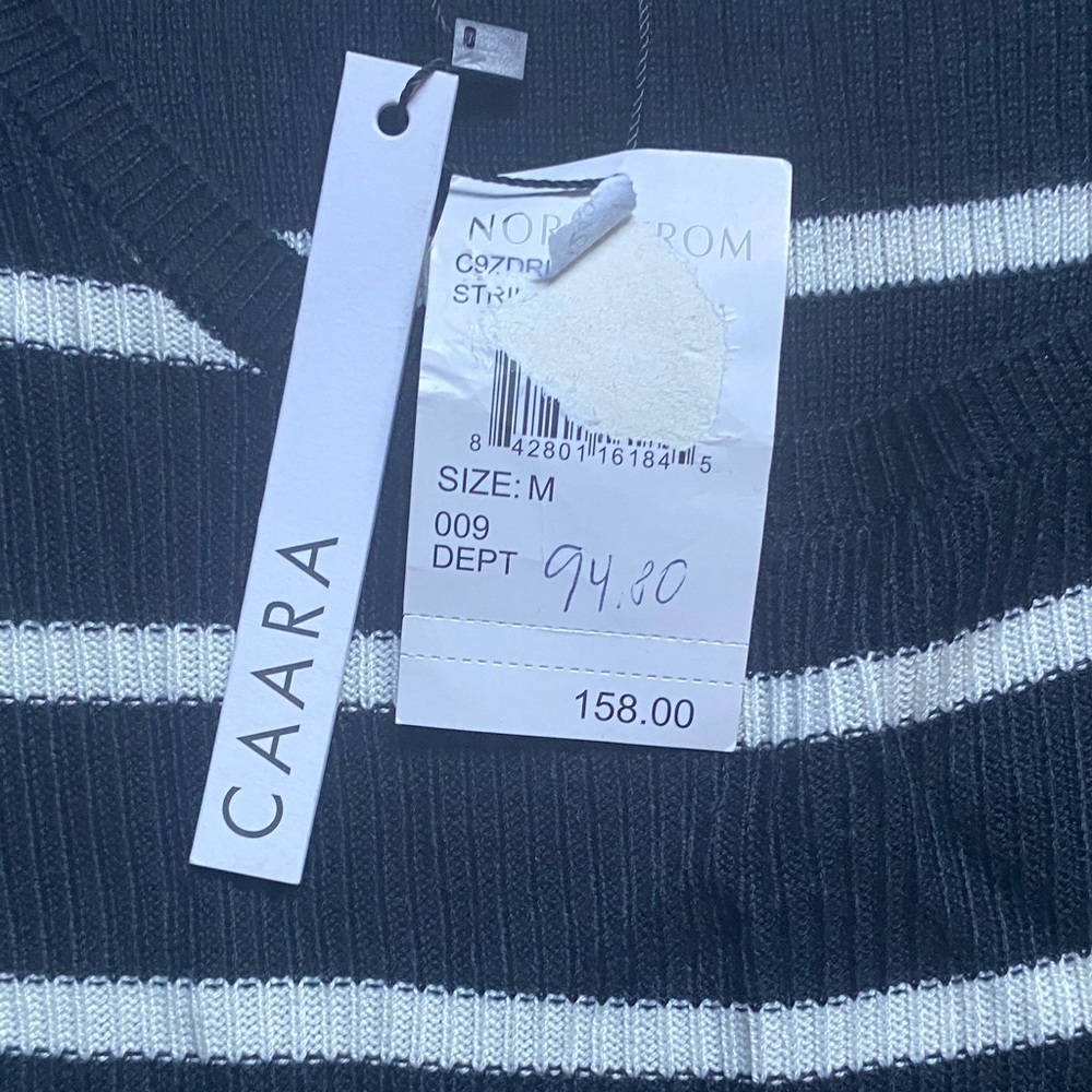 CAARA Black and Cream Striped L/S Dress Women’s Size M NWT Preppy Casual Warm - Picture 3 of 7